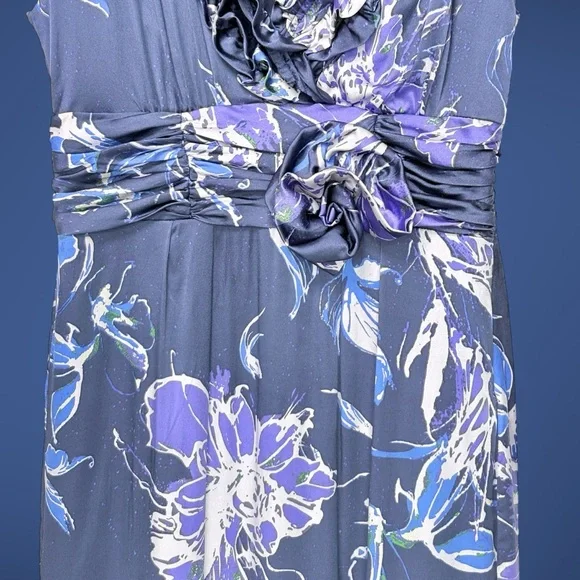 Y2K ECI Silk Floral Rosette Dress 8 Purple Blue Fluid Satin Finish Wedding Guest - Picture 6 of 12